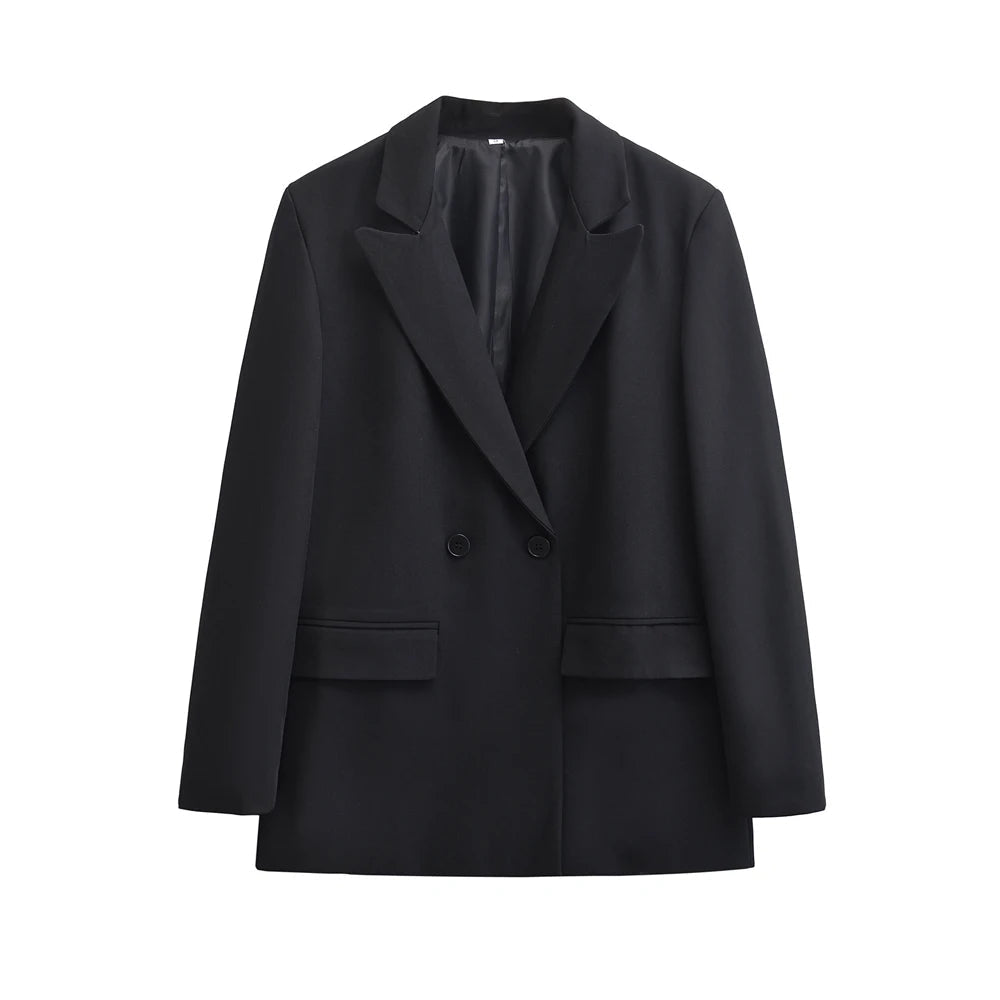 Dames Blazer Double Breasted met Reverskraag en Recht Silhouet Zwart