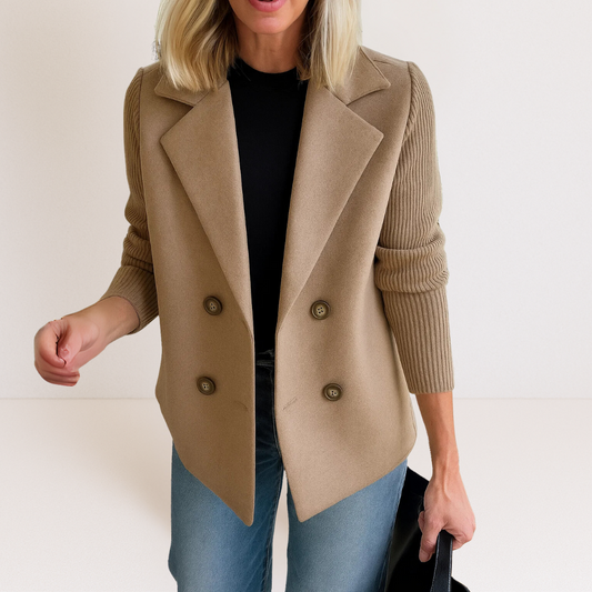 Dames Blazer Dubbelrij met Gebreide Mouwen