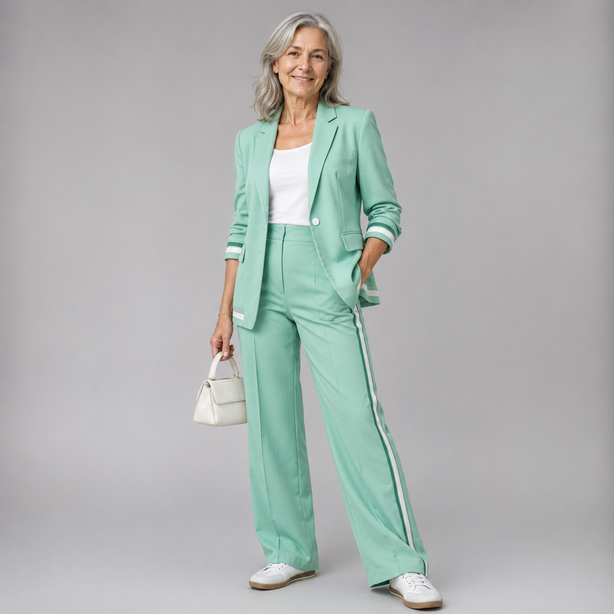 Dames Blazer en Wide-leg Broek Set met Contrastbies