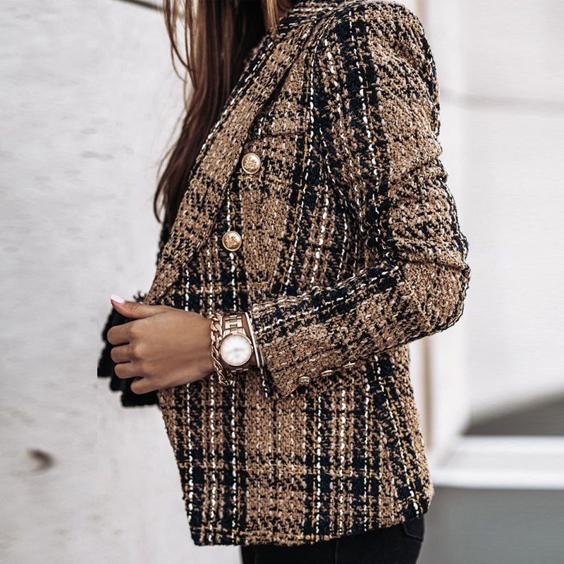 Dames Blazer met Geruit Patroon en Getailleerd Silhouet