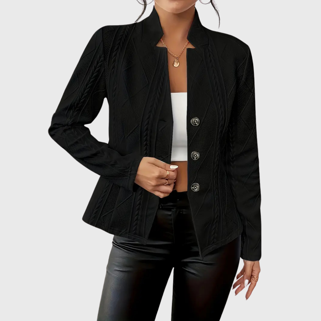 Dames Blazer met Knoopsluiting en Licht Getailleerde Pasvorm Zwart
