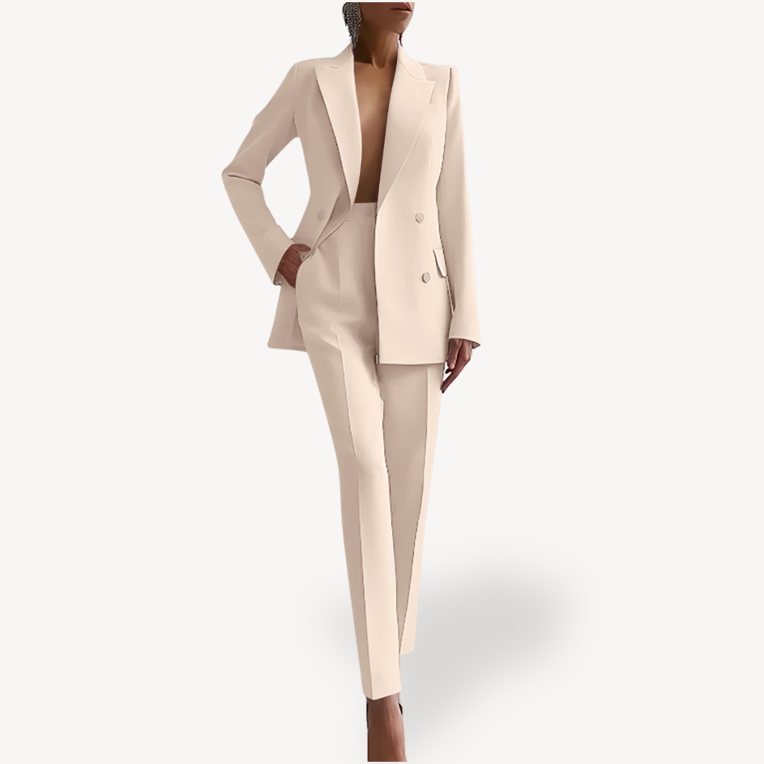 Dames Blazer Set met Lange Mouwen en Pantalon Wit