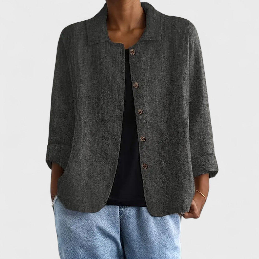 Dames Blouse Lange Mouw met Spreidkraag en Knoopsluiting
