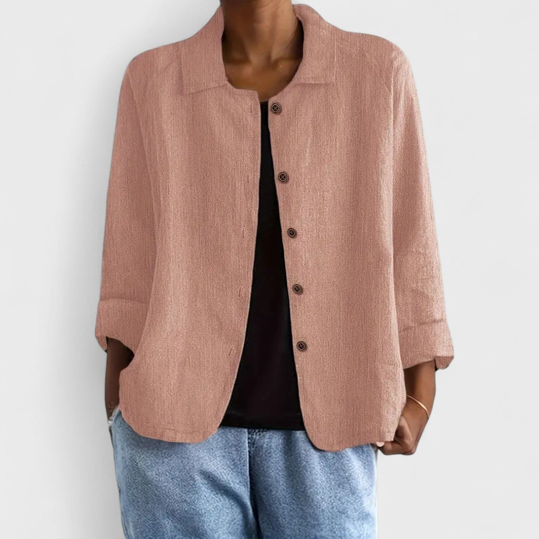 Dames Blouse Lange Mouw met Spreidkraag en Knoopsluiting