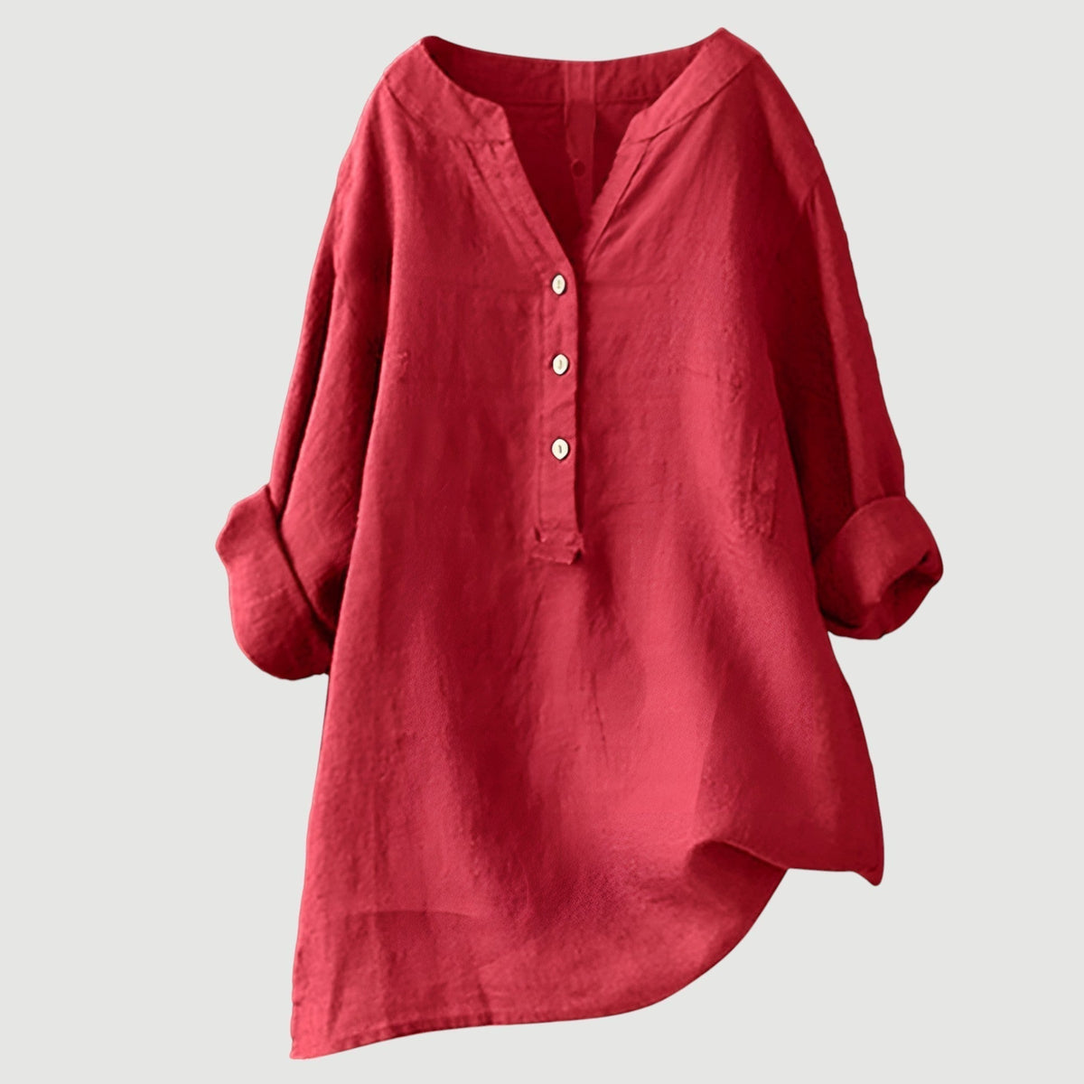 Dames Blouse Lange Mouw met V-hals en Asymmetrische Zoom