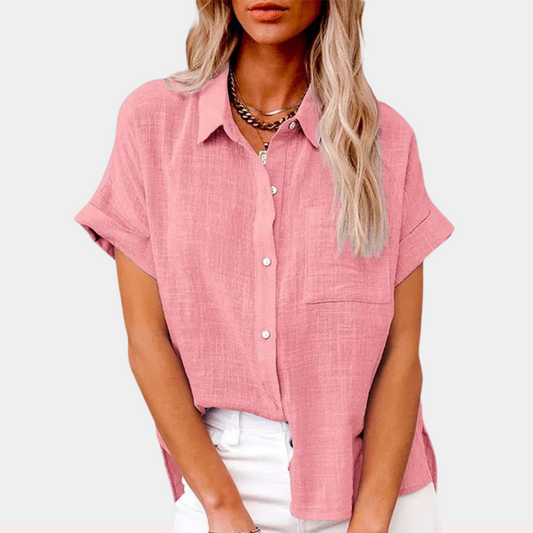 Dames Blouse Luchtig met Korte Mouwen Roze