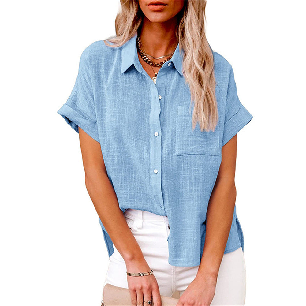 Dames Blouse Luchtig met Korte Mouwen Lichtblauw