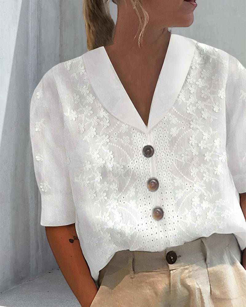 Dames Blouse met Getailleerd Ontwerp en Luchtige Stof Wit