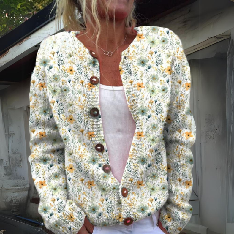 Dames Cardigan met Trendy bloemenprint en Knoopsluiting