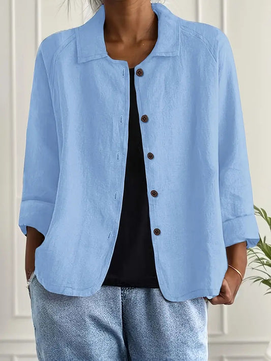 Dames Casual Shirt met Lange Mouwen, Klassieke Kraag en Knoopsluiting