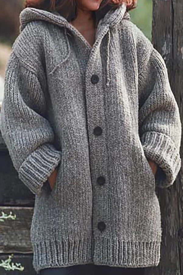 Dames Gebreid Cardigan Vest met Capuchon Oversized Grijs