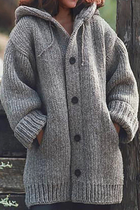 Dames Gebreid Cardigan Vest met Capuchon Oversized Grijs