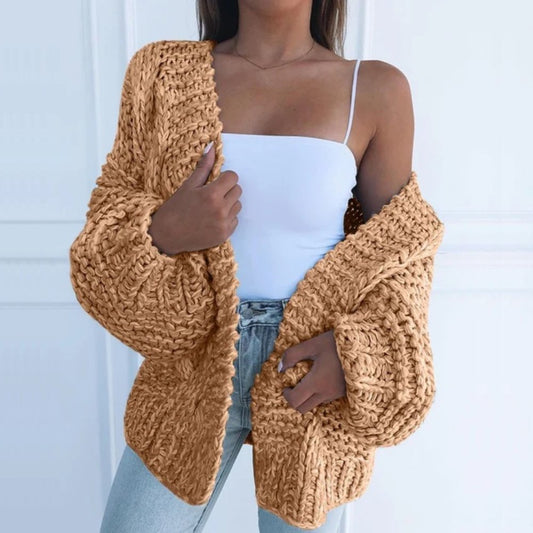 Dames Gebreid Vest met Losse Pasvorm en Lange Mouwen voor Herfst en Winter Bruin