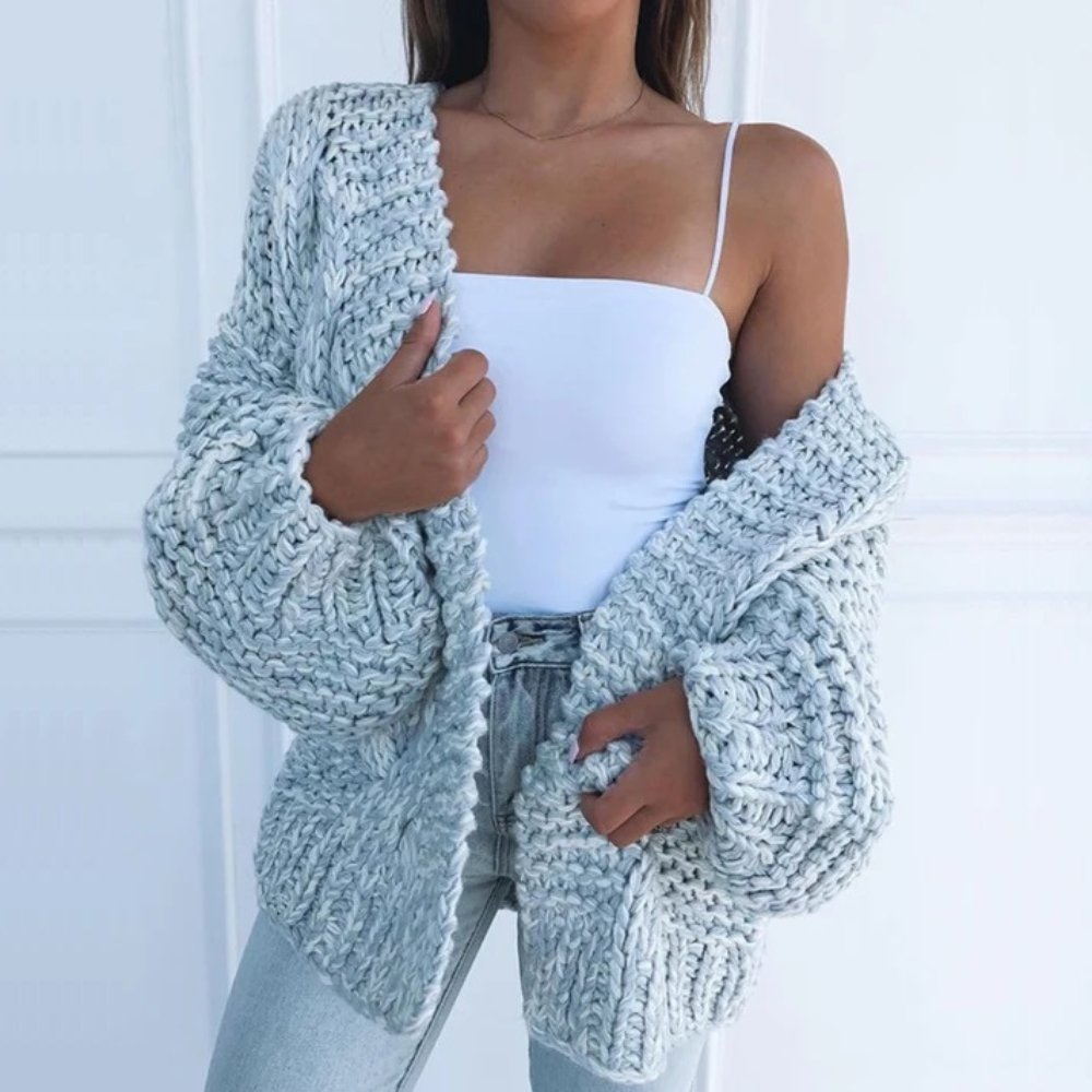 Dames Gebreid Vest met Losse Pasvorm en Lange Mouwen voor Herfst en Winter Grijs