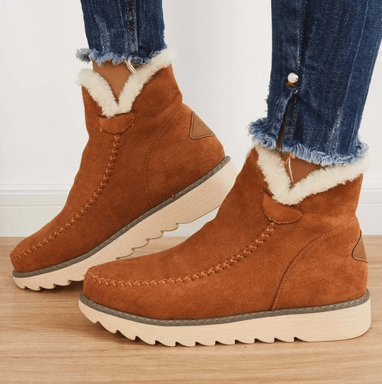 Dames Gevoerde Enkellaarsjes Winter met Bont & Dikke Zool Bruin