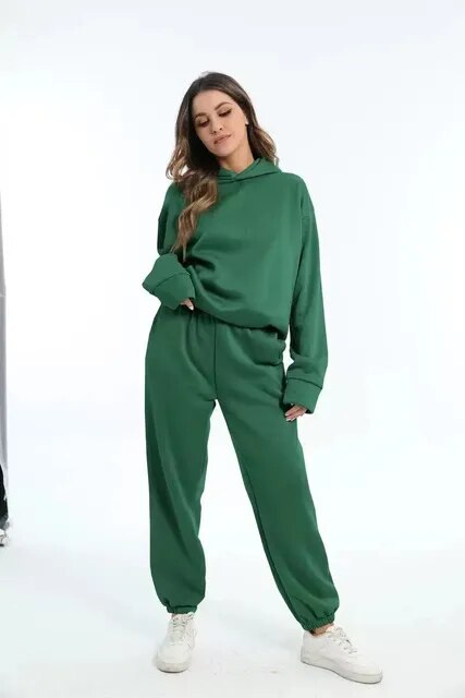Dames Joggingpak met Hoodie en Joggingbroek Winter Donkergroen