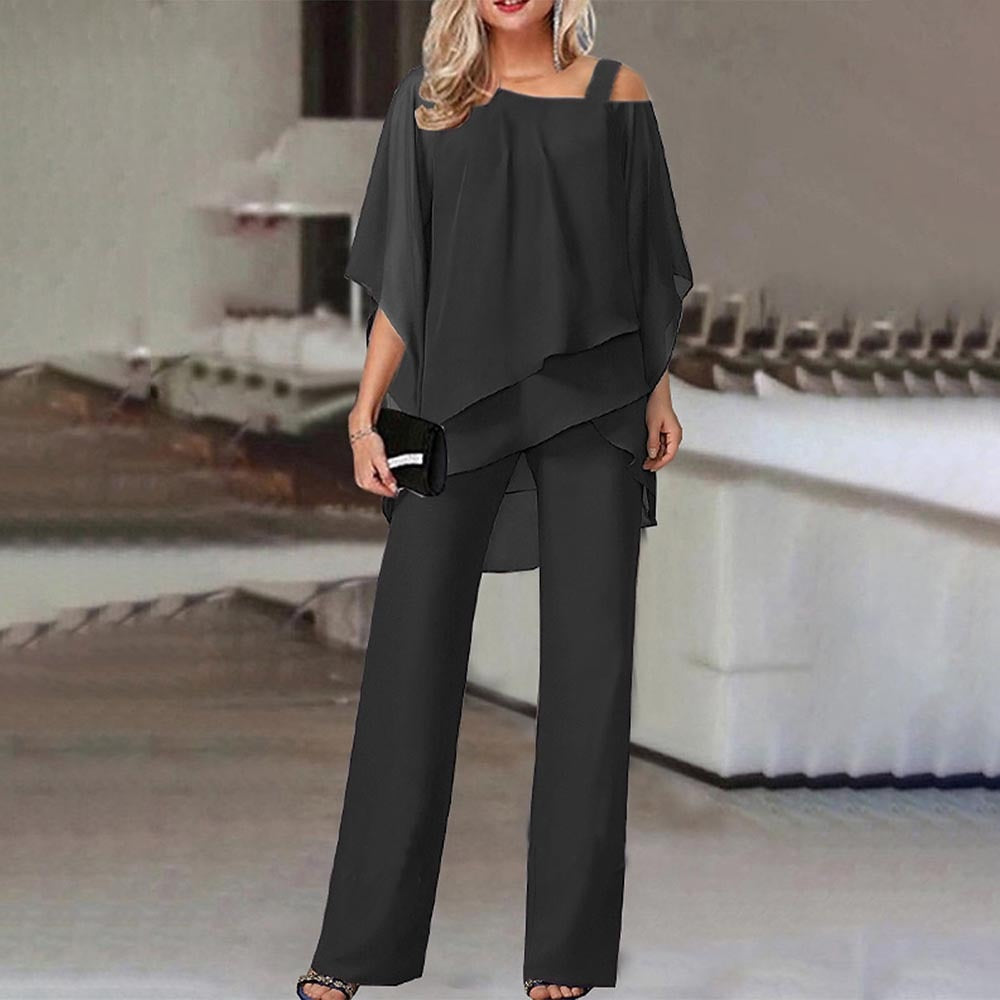 Dames Jumpsuit Set met Off-Shoulder Top en Elegante Stijl Zwart