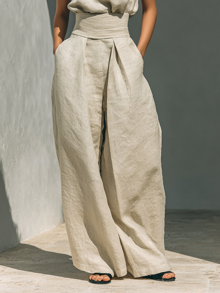 Dames Kleding Set Mouwloze Top met Rolkraag en Wijde Broek