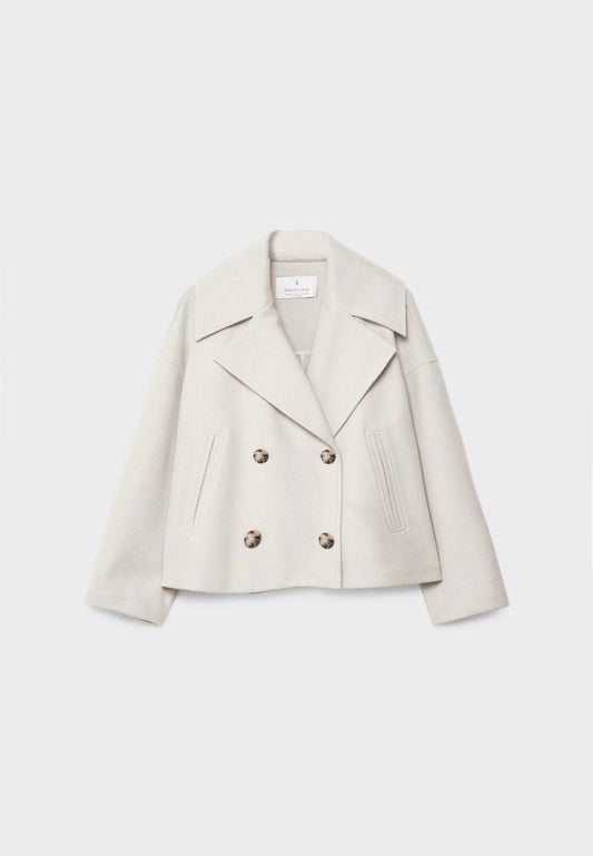 Dames Korte Oversized Jas met Dubbele Knopenrij en Reverskraag