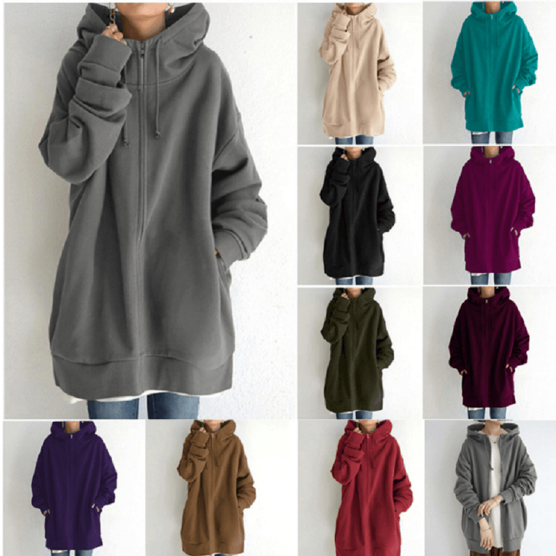 Dames Lange Hoodie met Capuchon en Zijzakken