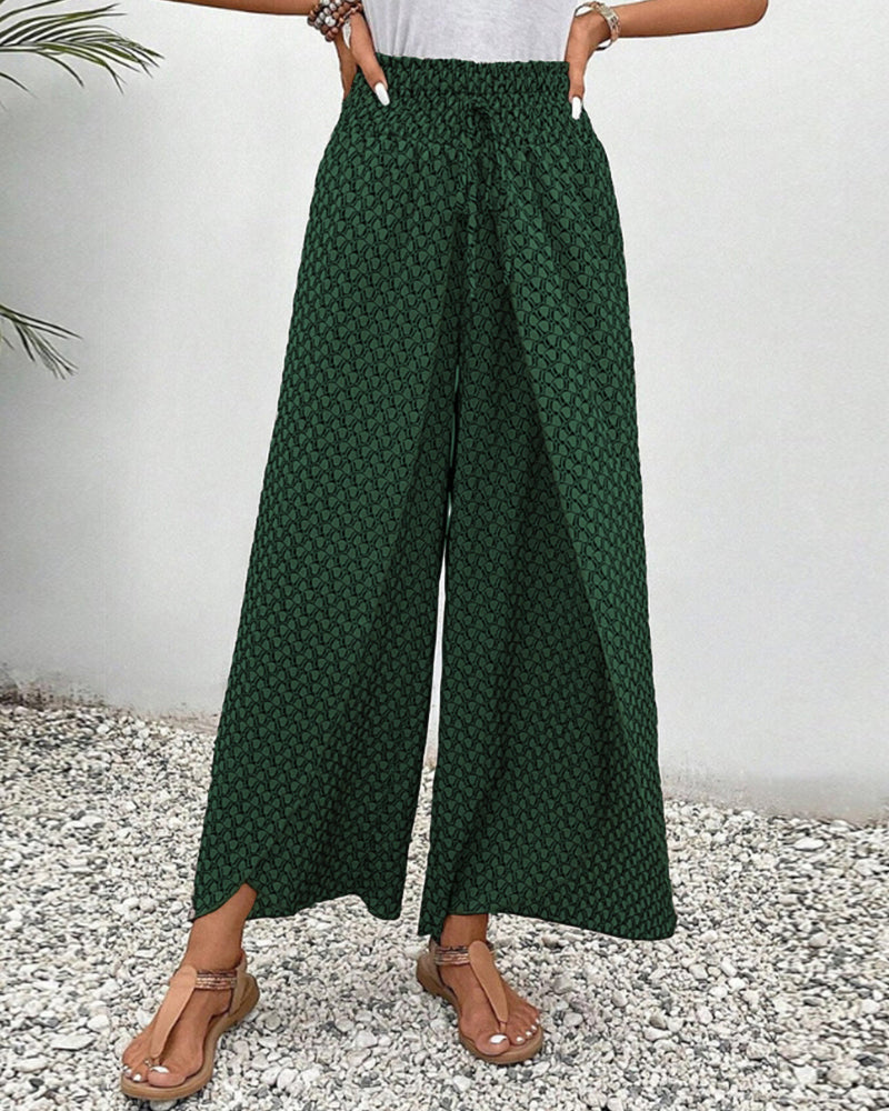 Dames Lange Wijde Broek met Patroon Groen