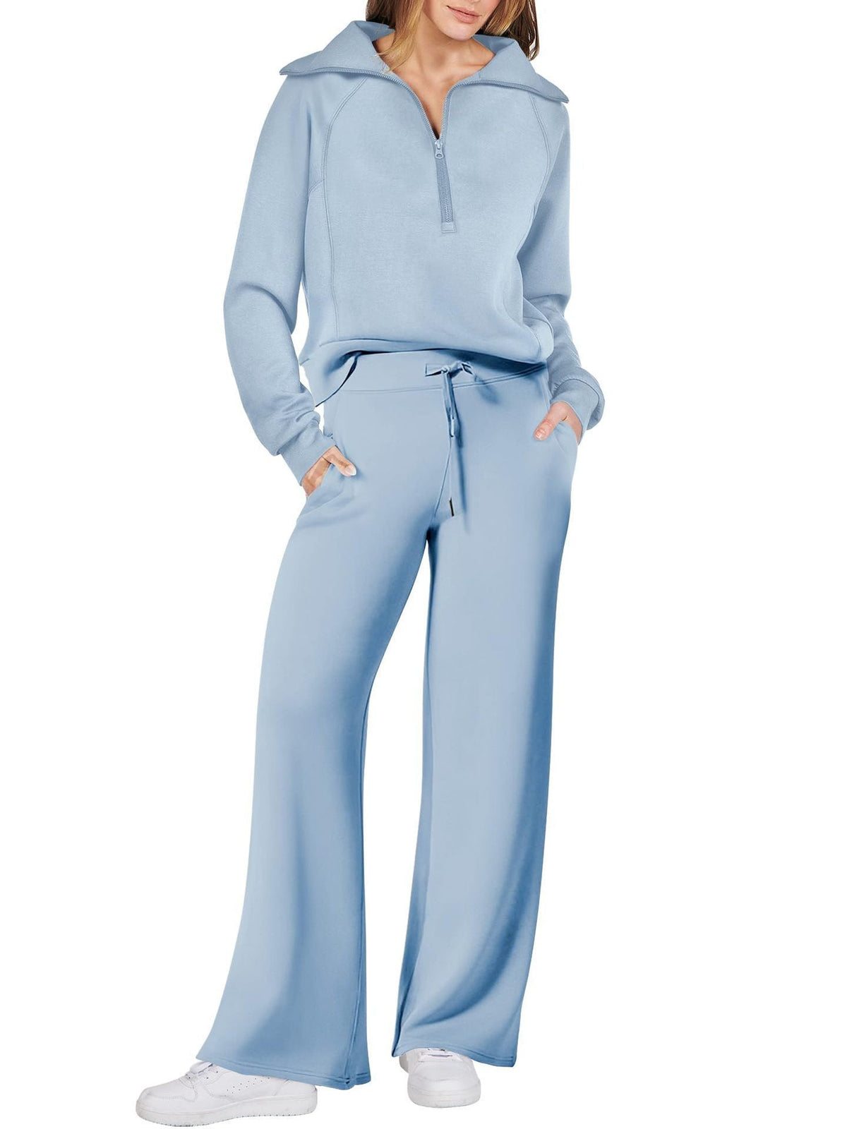 Dames Lounge Set met Lange Mouwen en Ritssluiting Lichtblauw
