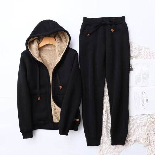 Dames Loungewear Set met Capuchon en Zachte Voering voor Herfst en Winter Zwart