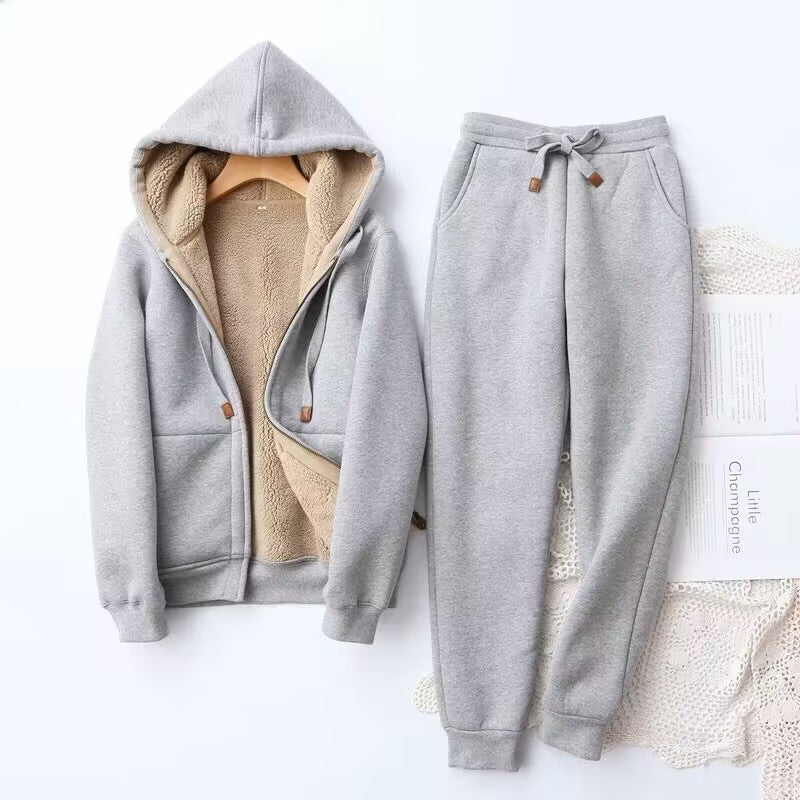 Dames Loungewear Set met Capuchon en Zachte Voering voor Herfst en Winter Grijs