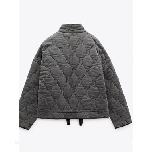 Dames Oversized Gewatteerde Jas Kort met Rits & Steekzakken