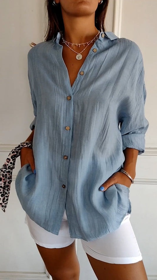Dames Oversized shirt met Lange Mouwen en Zijzakken Blauw
