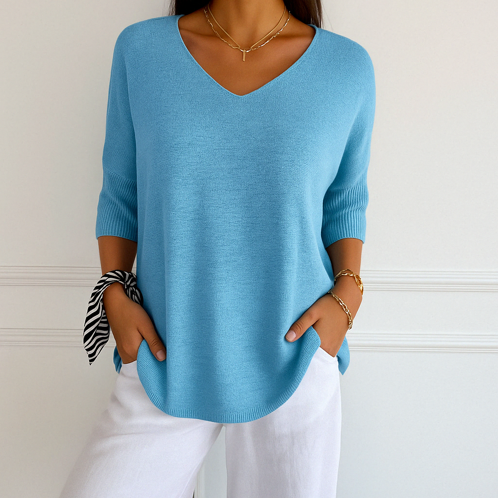 Dames Oversized Sweater met V-hals en Driekwart Mouwen