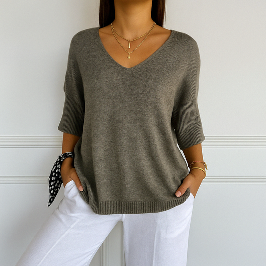 Dames Oversized Sweater met V-hals en Driekwart Mouwen