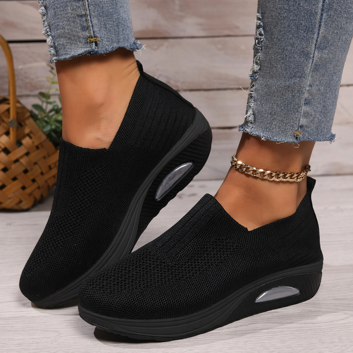 Dames Slip-On Sneakers met Luchtkussen Zool en Verhoogd Platform