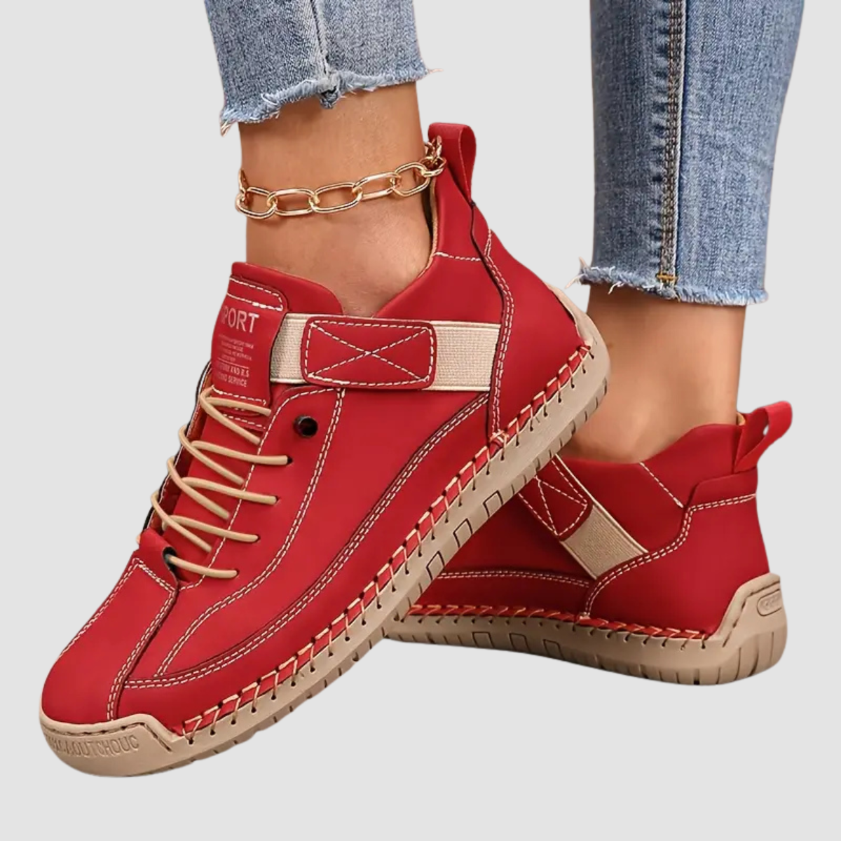 Dames Sneakers met Handgestikt Detail en Elastische Zijpanelen Rood