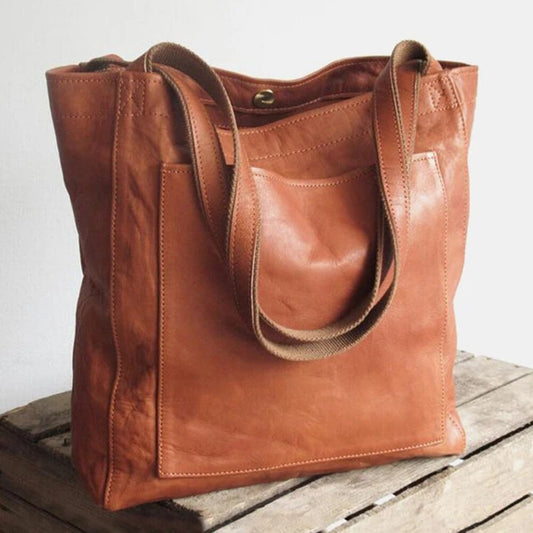 Dames Tote Bag met Voorvak en Draagsluiting in Faux Leder Look