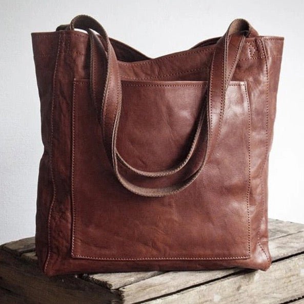 Dames Tote Bag met Voorvak en Draagsluiting in Faux Leder Look