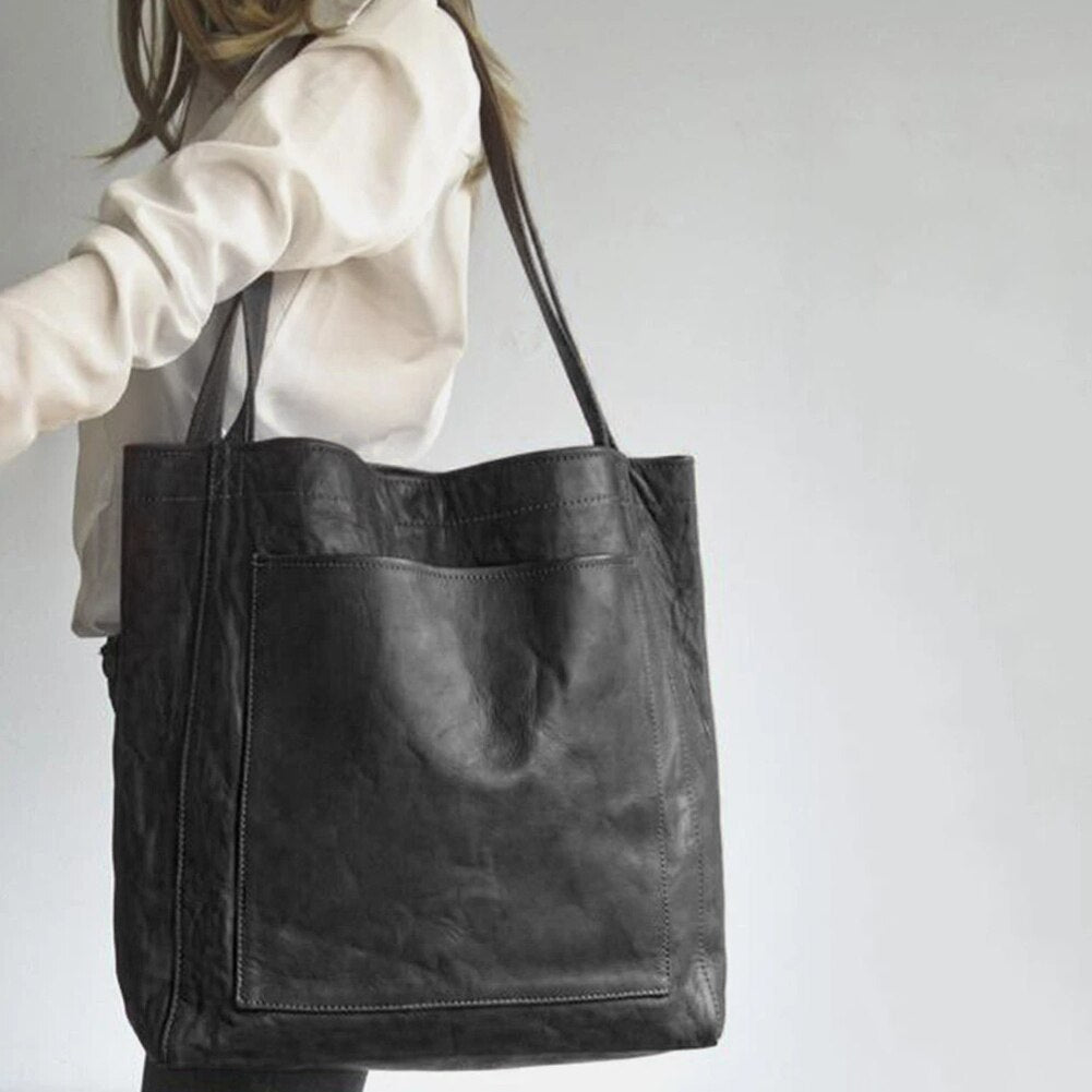 Dames Tote Bag met Voorvak en Draagsluiting in Faux Leder Look