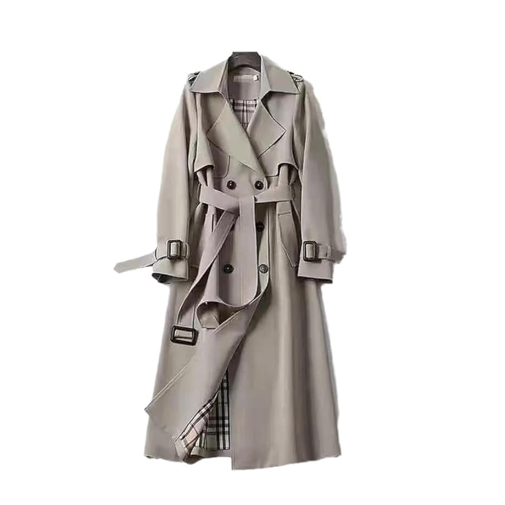 Dames Trenchcoat met Dubbele Knopen en Verstelbare Ceintuur Khaki
