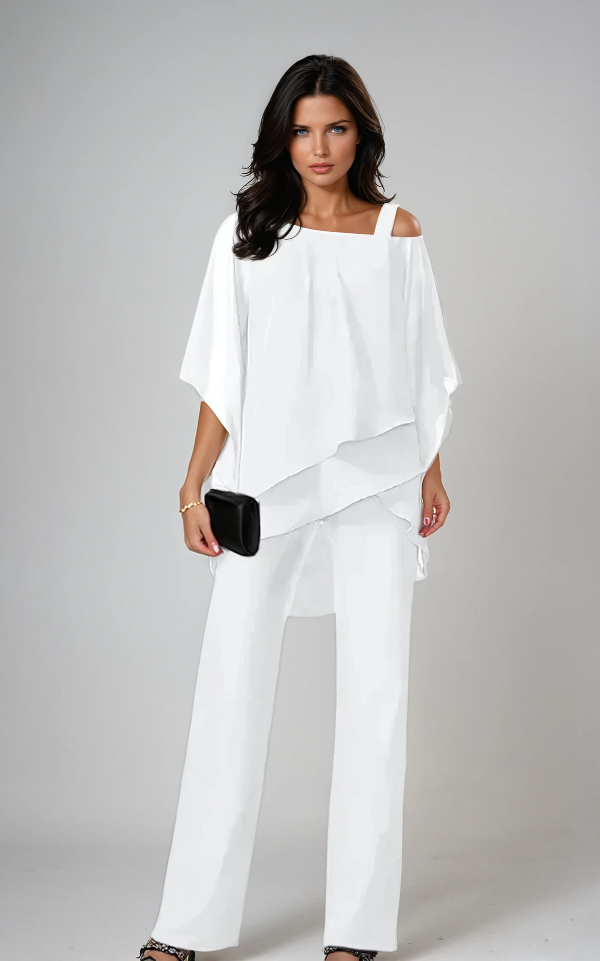 Dames Tweedelig Set met Gelaagde Top en Wijde Broek