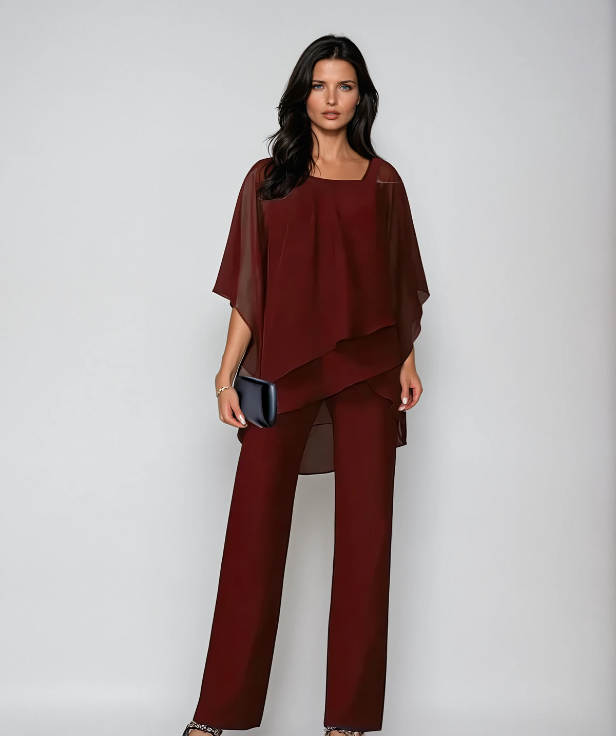 Dames Tweedelig Set met Gelaagde Top en Wijde Broek