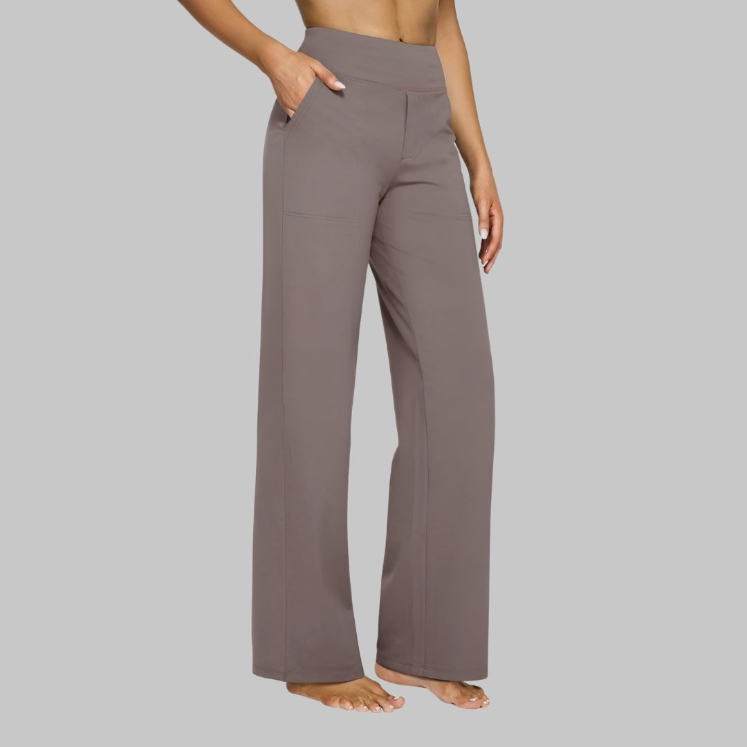 Dames Wide-leg Broek met Hoge Taille en Zijzakken