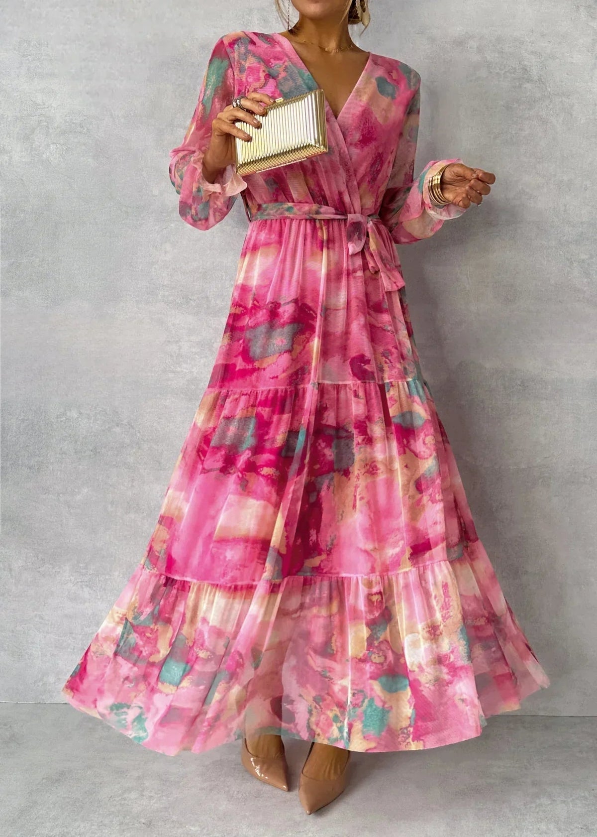 Dames Wikkeljurk met Bloemenprint en Lange Mouwen