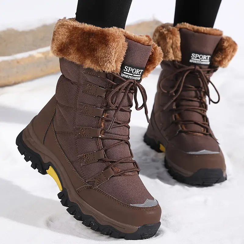 Dames Winterlaarzen met Veters en Warme Voering Bruin