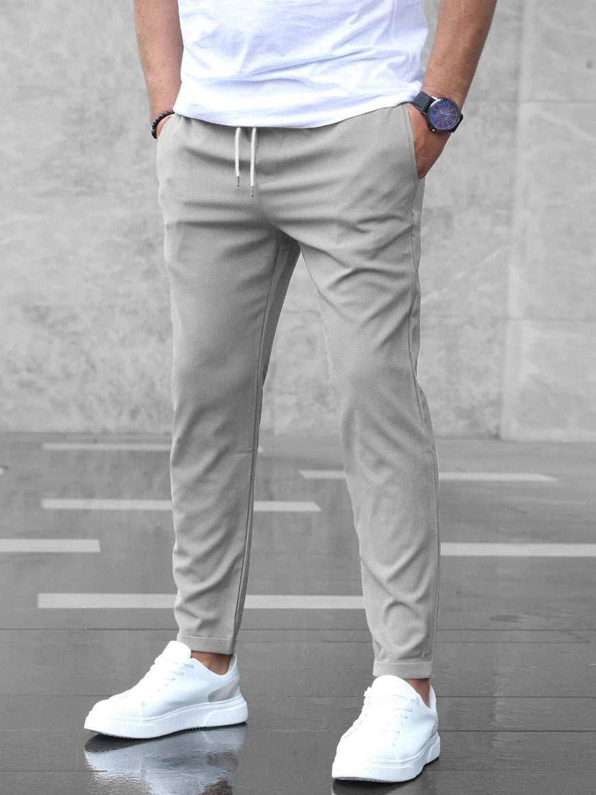 Heren Broek met Elastische Taille en Trekkoord Slim Fit Lichtgrijs