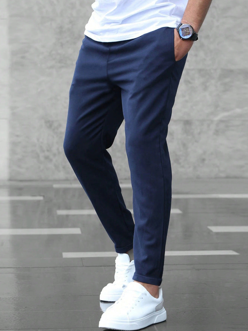 Heren Broek met Elastische Taille en Trekkoord Slim Fit Donkerblauw