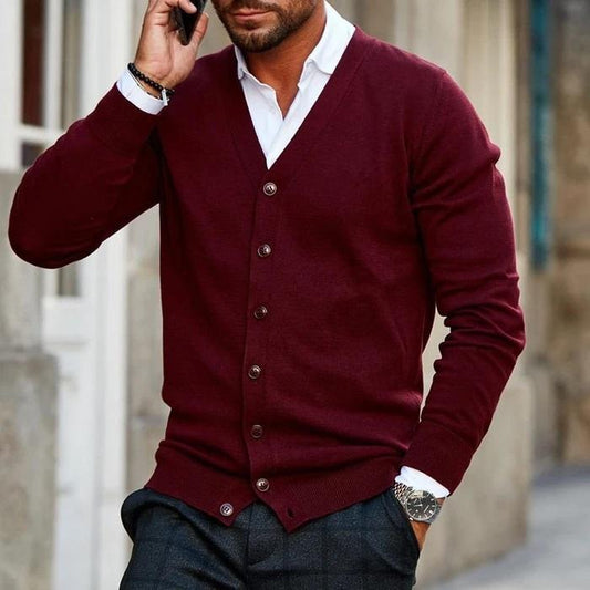 Heren Cardigan met V-hals en Knoopsluiting