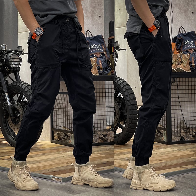 Heren Cargo Broek met Rechte Pijpen en Meerdere Zakken Zwart