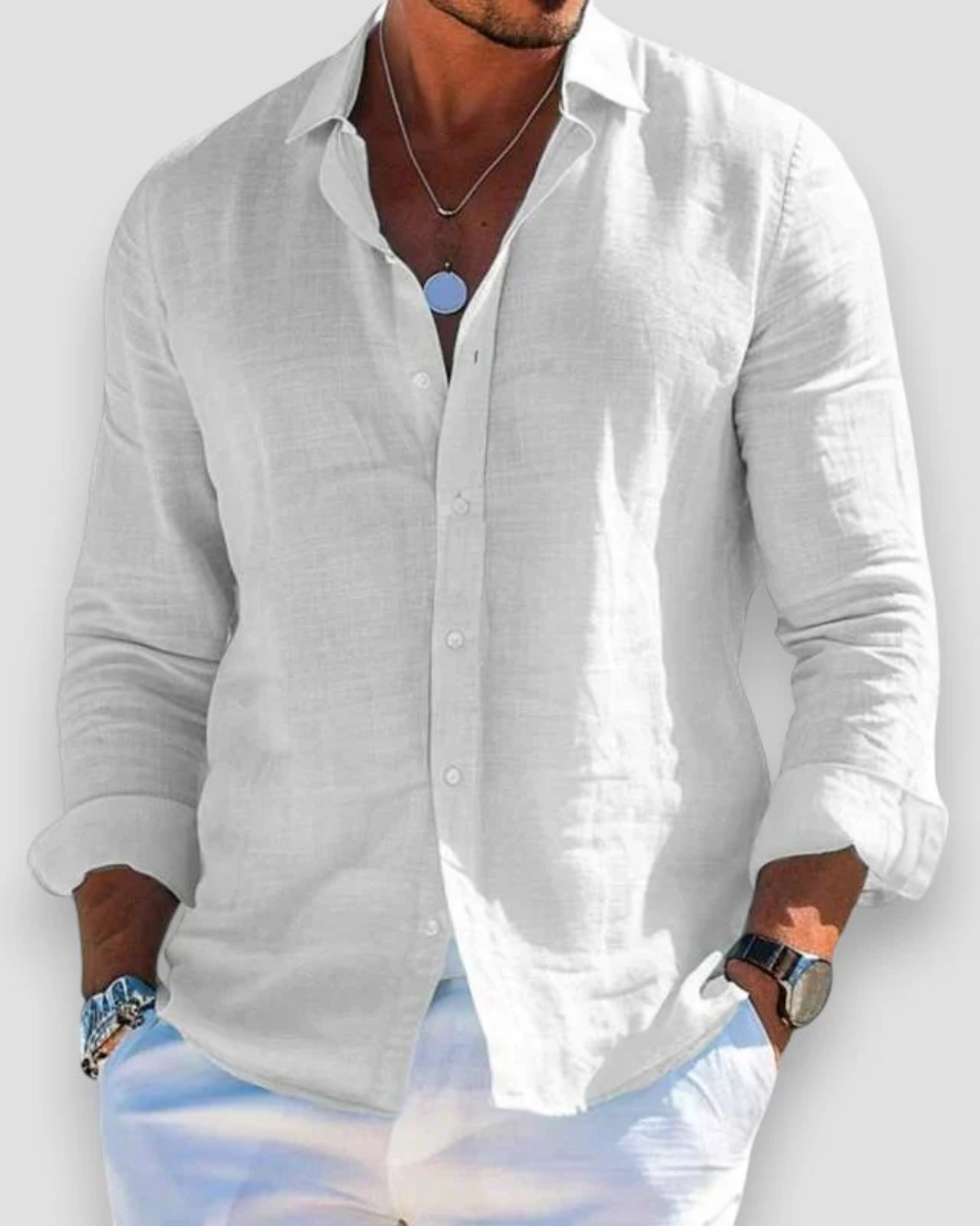 Heren Casual Shirt Lange Mouw met Klassieke Kraag en Knoopsluiting