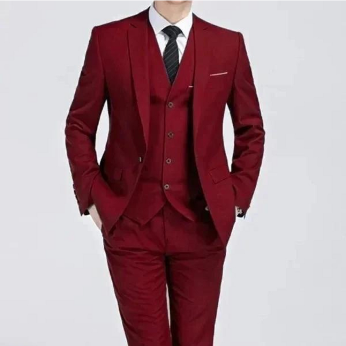 Heren Driedelig Slim Fit Pak met Revers en Enkele Rij Knopen