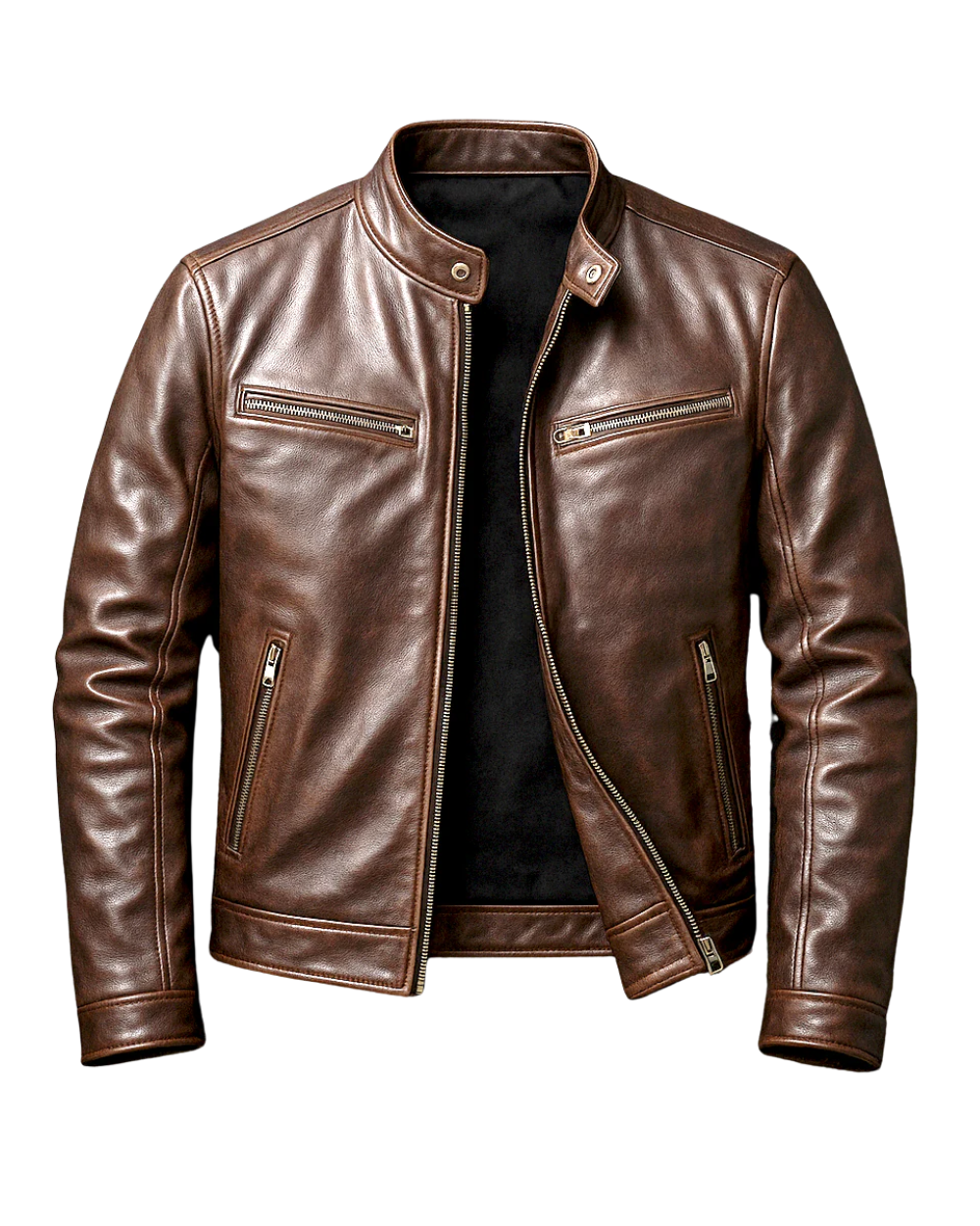 Heren Faux Leather Biker Jacket met Staande Kraag en Ritssluiting